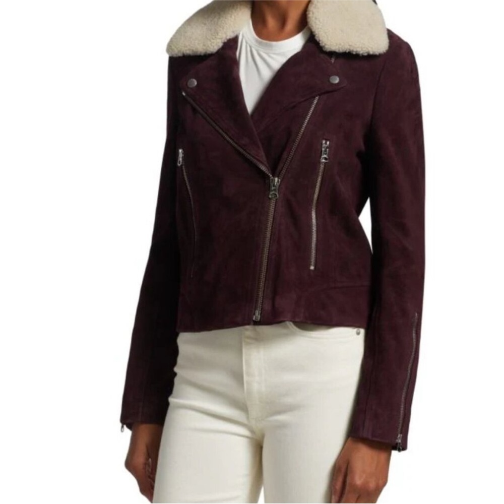 rag & bone Burgundy Leather Jacket with Cream Collar